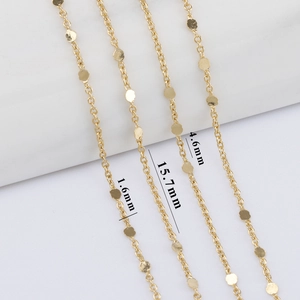 Golden geometric round disc chain with 1.6mm width and 4.6mm sequin charms for DIY jewelry