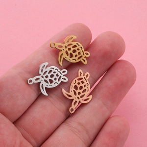 Mirror polished stainless steel hollow sea turtle charms in gold, silver, and rose gold