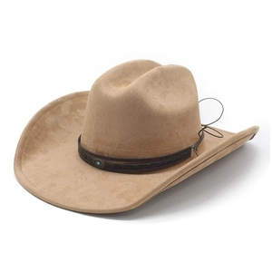 Classic khaki suede western cowboy hat with brown braided band and turquoise stone accent