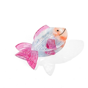 Fish-shaped acetate hair claw clip with colorful mosaic pattern and vibrant ocean design