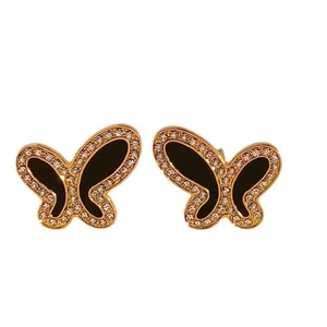 Exquisite gold butterfly earrings with black wings and pavé diamonds for women