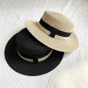 French style boater hats with contrast ribbon for women's summer beach vacation