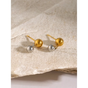 Boucles d'oreilles boules bicolores or 18k et argent en acier inoxydable