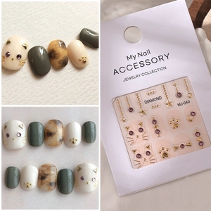3D Nagelkunst Aufkleber Katzen Gesicht Pfote Stern Mond Lila Rosa Strass Legierung Charms Süße DIY Maniküre Dekorationen Frauen Mädchen