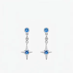 Boucles D'oreilles Pendantes En Argent Sterling 925 Étoile Avec Zircon Bleu Et Clair Bijoux Élégants Pour Femmes