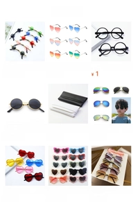 Collage showcasing colorful retro round sunglasses and heart-shaped metal frames