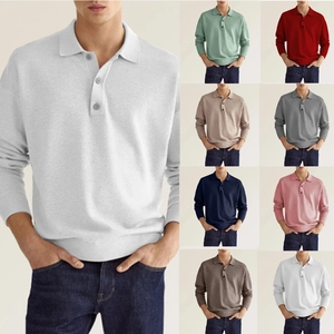 Men's long sleeve polo knit sweater with V-neck button detail in various colors