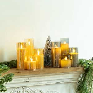 LED Electronic Flameless Candle Light Flickering Warm Glow Glass Jar Holder Christmas Home Decorative Wedding Atmosphere