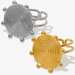 Adjustable 304 stainless steel open rings with spiral vortex texture in gold and silver