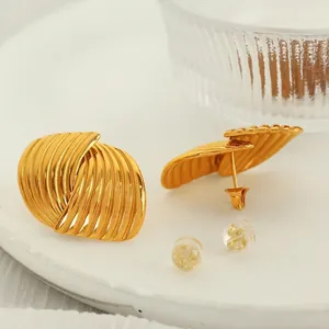 Elegant 18K gold plated titanium steel shell texture stud earrings with silicone backs