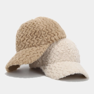 Autumn winter thick plush baseball caps with unique wave pattern texture for women