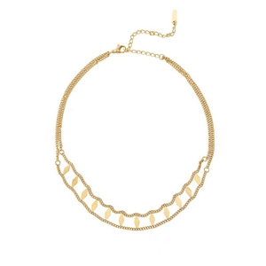 Double layer 18K gold plated stainless steel necklace with diamond shaped sequins