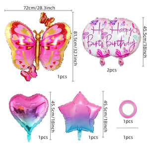 Colorful butterfly foil balloon set for birthday party decorations with stars and hearts