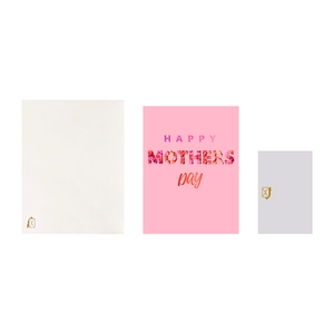 3D Happy Mother's Day card with floral lettering, pink cardstock and matching envelopes