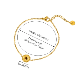 Detailed size specifications for gold sunflower bracelet showing 16+5cm length and 1.7g weight