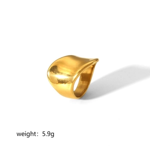 Polished 18k gold streamlined titanium steel ring weighing 5.9g on a clean white background