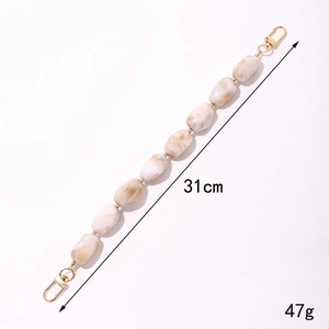 Acrylic marble beige bead phone chain with gold metal clasp, length 31cm and weight 47g