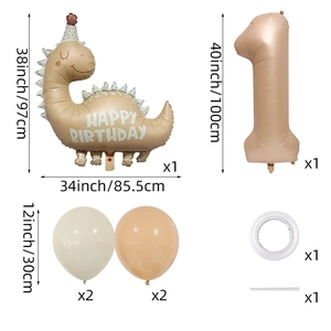 Matte caramel dinosaur balloon set with number 1 for birthday party decorations