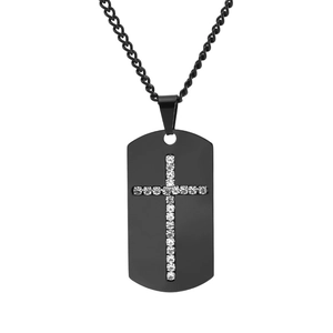 Men Titanium Steel Dog Tag Pendant Necklace Rhinestone Cross Army Style Long Chain Jewelry For Daily Party Trendy Gift
