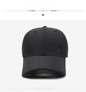 Detailed front view of black quick-dry baseball cap with SPORT text and fashion embroidery