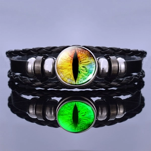 Luminous Dragon Eye Bracelet Woven Leather Alloy Glass Steampunk Jewelry For Men Women Glow In The Dark