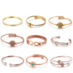 Stainless Steel Open Cuff Bangle Bracelet For Women Cable Wire Design Infinity Heart Paw Print Zircon Inlaid