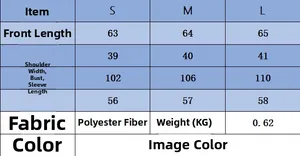 Detailed size chart for minimalist split-sleeve knitted coat with measurements in CM
