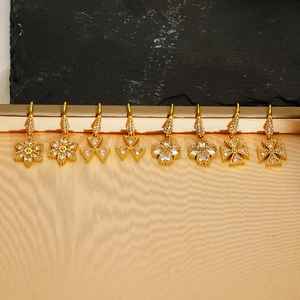 Elegant 18k gold plated drop earrings with zircon floral and geometric clover patterns