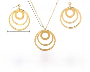 Detailed technical diagram showing dimensions of gold stainless steel ring jewelry set