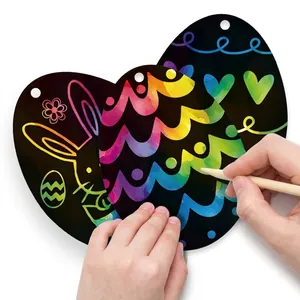 Easter rainbow scratch art egg set for kids with wooden stylus and colorful patterns