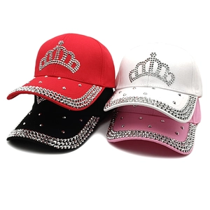Women Cotton Baseball Cap With Rhinestone Crown Fashion Adjustable Sun Hat Outdoor Sparkly Studded Snapback Cap