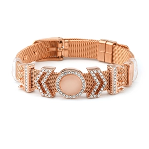 Rose gold mesh watch band bracelet for women with crystal inlaid crown charms