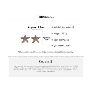 Detailed view of starfish earrings with colorful rhinestones and size measurements