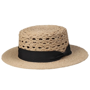 Sombrero de paja clásico con tejido calado y lazo negro para mujer