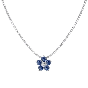 Elegant S925 sterling silver necklace with a blue floral pendant and white zircon center