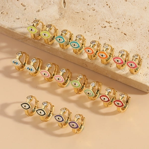 Vintage French Style Evil Eye Hoop Earrings With Zirconia Enamel Copper Personalized Huggie Earrings For Women Jewelry Gift