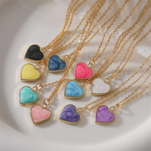 Heart Pendant Necklace Copper Enamel Marble Texture Clavicle Chain Minimalist Luxury Fashion Jewelry For Women