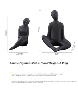 Detailed size specifications for minimalist black matte ceramic couple figurines set