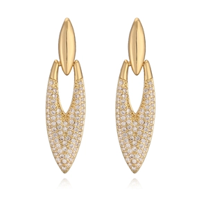 18K gold plated teardrop geometric earrings with sparkling zircon pave on white background