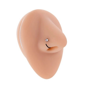 L-shaped black titanium nose stud with a clear cubic zirconia on a nose model