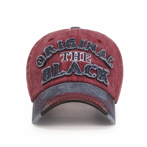 Vintage bordeauxrote und anthrazitfarbene Baseballkappe mit Black Stickerei
