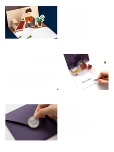 Detail of 3D pop-up card for teachers with ruled writing area and gold foil seals
