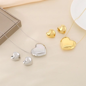 Grand Collier Et Boucles D'oreilles Cœur Creux En Acier Inoxydable Chaîne Serpent Bijoux Minimalistes Pour Femmes Cadeaux Mode