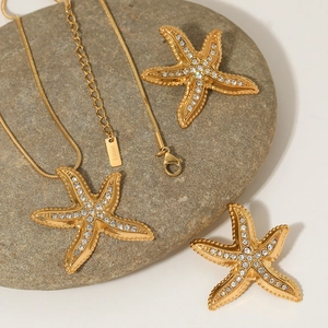 Starfish Necklace And Earrings 316 Stainless Steel Zircon Inlaid Waterproof No Tarnish Vacation Jewelry For Women