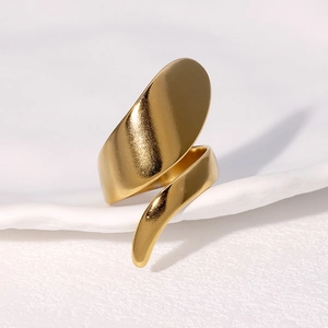 Minimalist Spiral Open Ring Stainless Steel 18K Gold Plated Irregular Geometric Adjustable Fashion Jewelry For Women