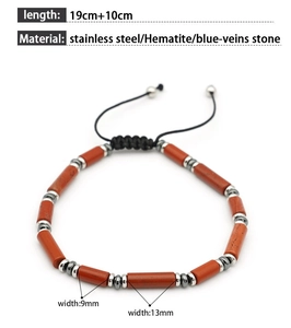 Macro detail of adjustable beaded bracelet with stainless steel and hematite stones