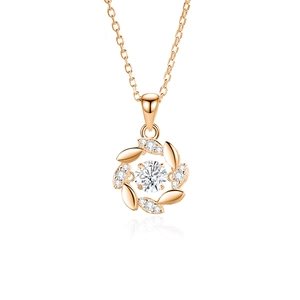 Rose gold wheat ear S925 silver necklace with round moissanite wreath pendant