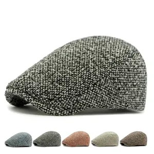 Vintage Flat Cap Tweed Polyester Adjustable Retro British Style Newsboy Ivy Hat Men Women