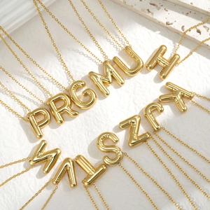 Trendy 3D Inflated Balloon Initial Letter Pendant Necklace For Women Men Gold Plated Stainless Steel Minimalist A-Z Alphabet Jewelry