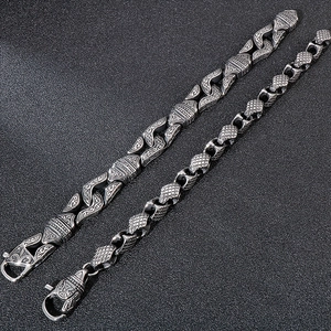 Vintage geometric punk steel bracelets for men with oxidized silver finish and engraved links